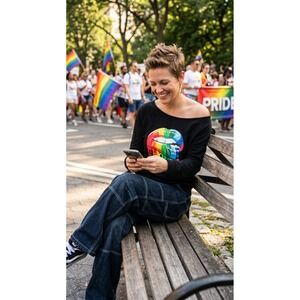 Magicmk Rainbow Lips OffShoulder Graphic‎ Sweatshirt M Pride LGBTQ Pop Art Edgy